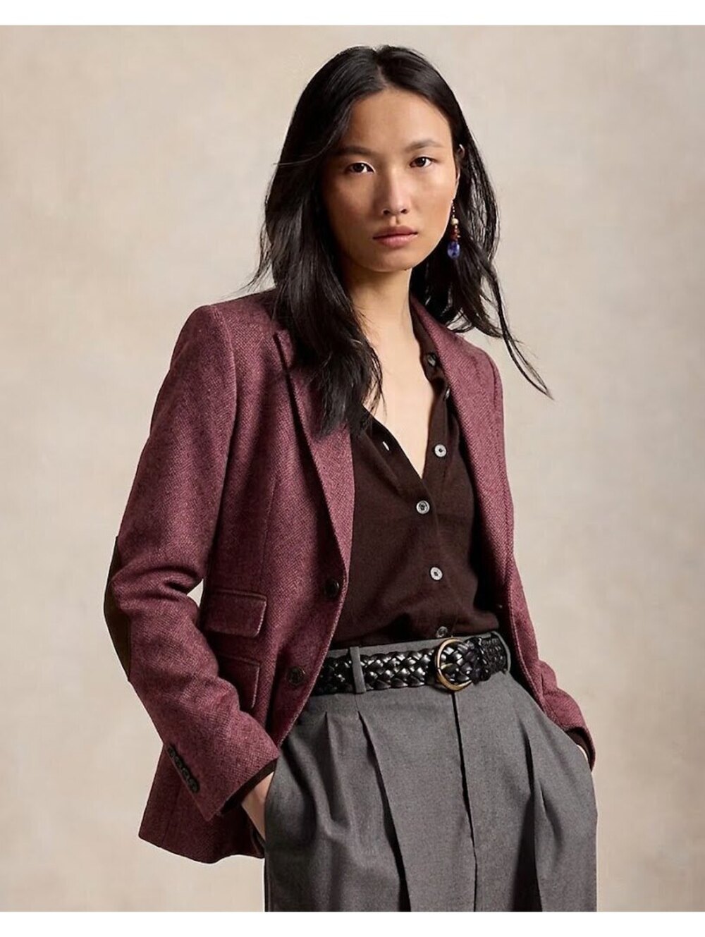 J. Crew Berry Tweed Herringbone Wool Blazer  [Size 6]